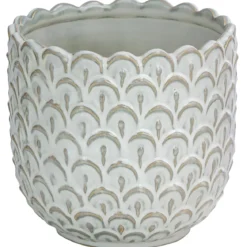 Dehner Keramik-Übertopf Marie, rund, weiß, ca. Ø14 cm