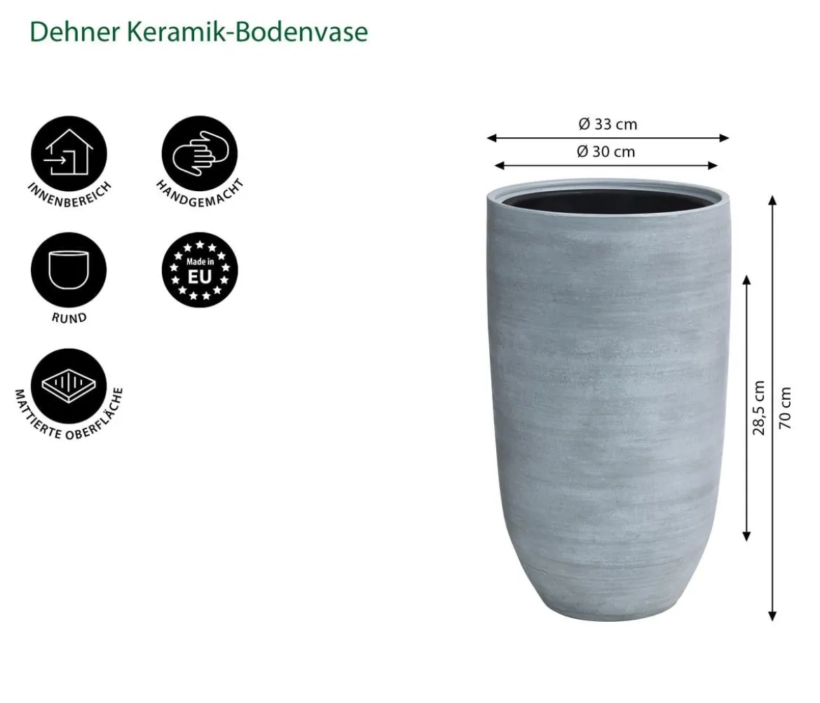 Dehner Keramik-Bodenvase Anton, rund, grau