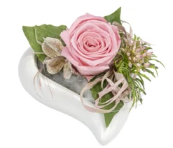 Dehner Keramik-Herz mit Longlife-Rose Carla, rosa, ca.B17/H10/T17 cm