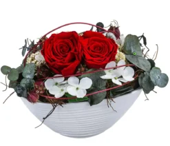 Dehner Keramik-Jardiniere mit Longlife-Rose Kiara, rot, ca. B23/H15/T12 cm