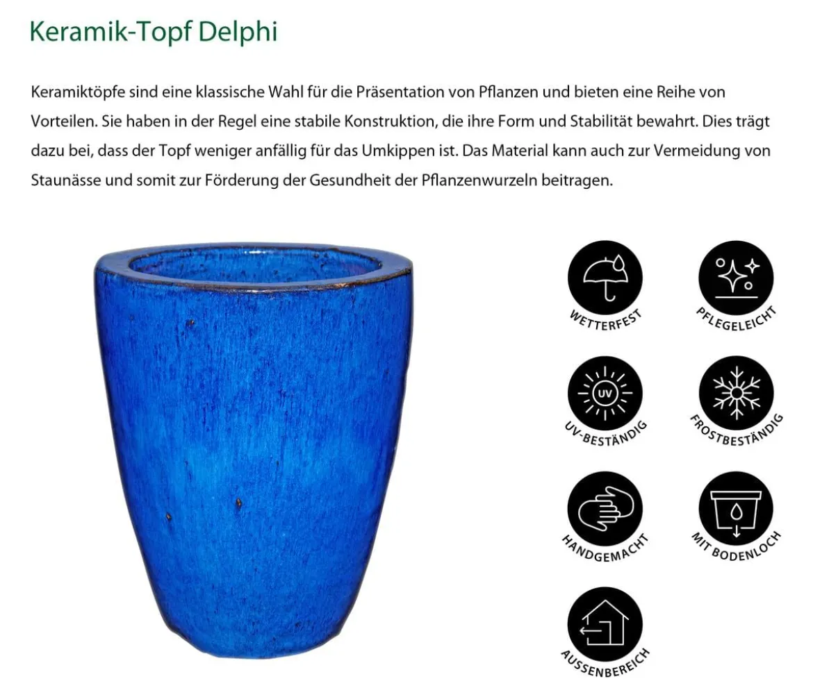 Dehner Keramik-Pflanztopf Delphi, konisch, blau