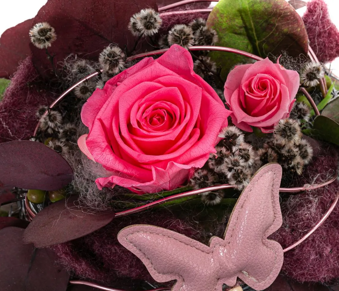 Dehner Keramik-Schale mit Longlife-Rose Rosalie, rosa, ca. Ø15/H25 cm