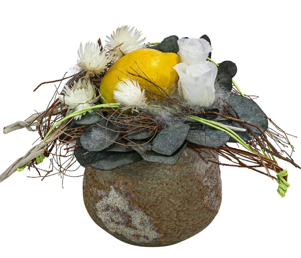Dehner Keramik-Schale mit Longlife-Rose Limoncello, ca. Ø12/H21 cm