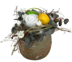 Dehner Keramik-Schale mit Longlife-Rose Limoncello, ca. Ø16/H25 cm