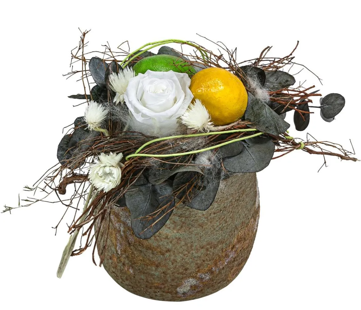 Dehner Keramik-Schale mit Longlife-Rose Limoncello, ca. Ø16/H25 cm