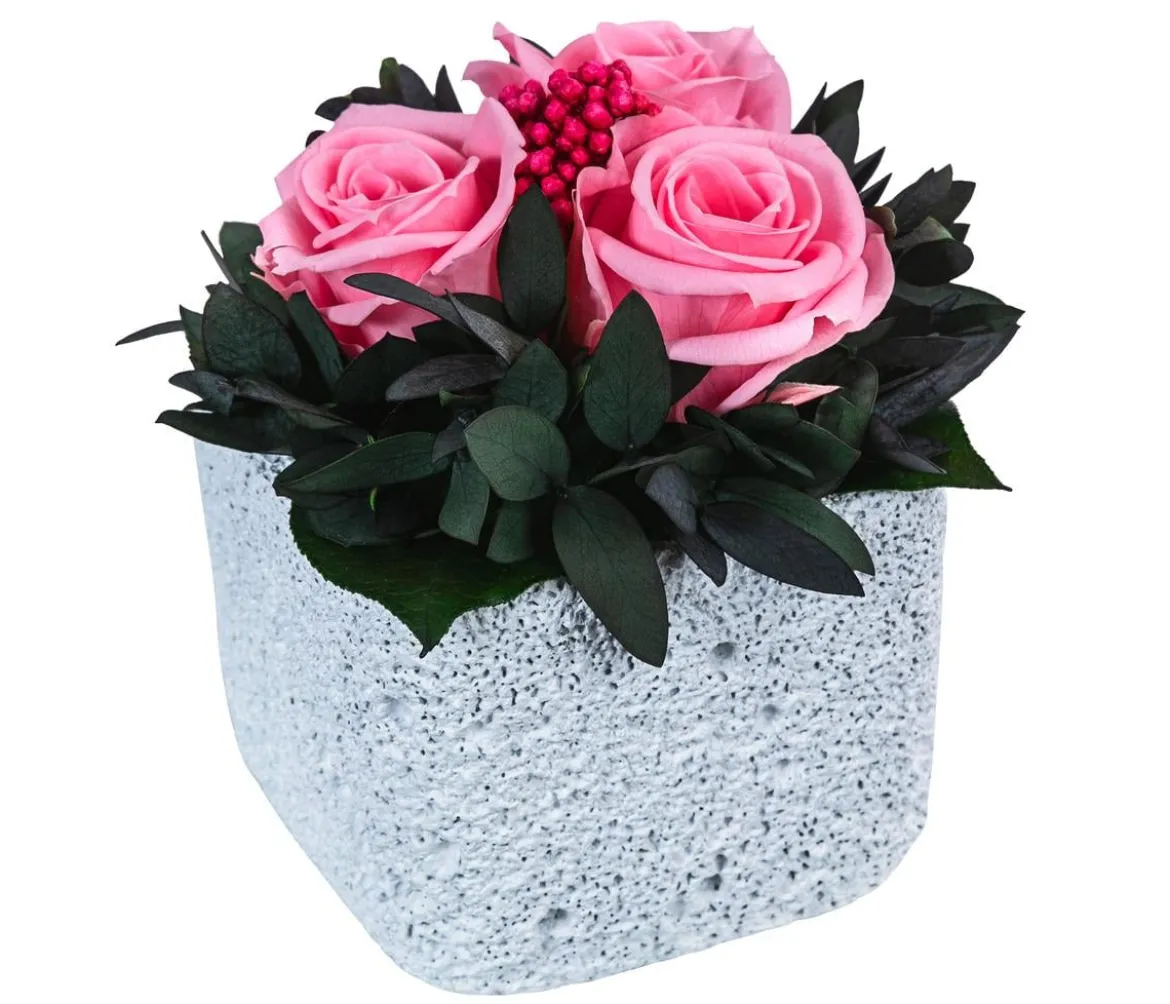 Dehner Keramik-Schale mit Longlife-Rose Izzy, ca. Ø12/H16 cm