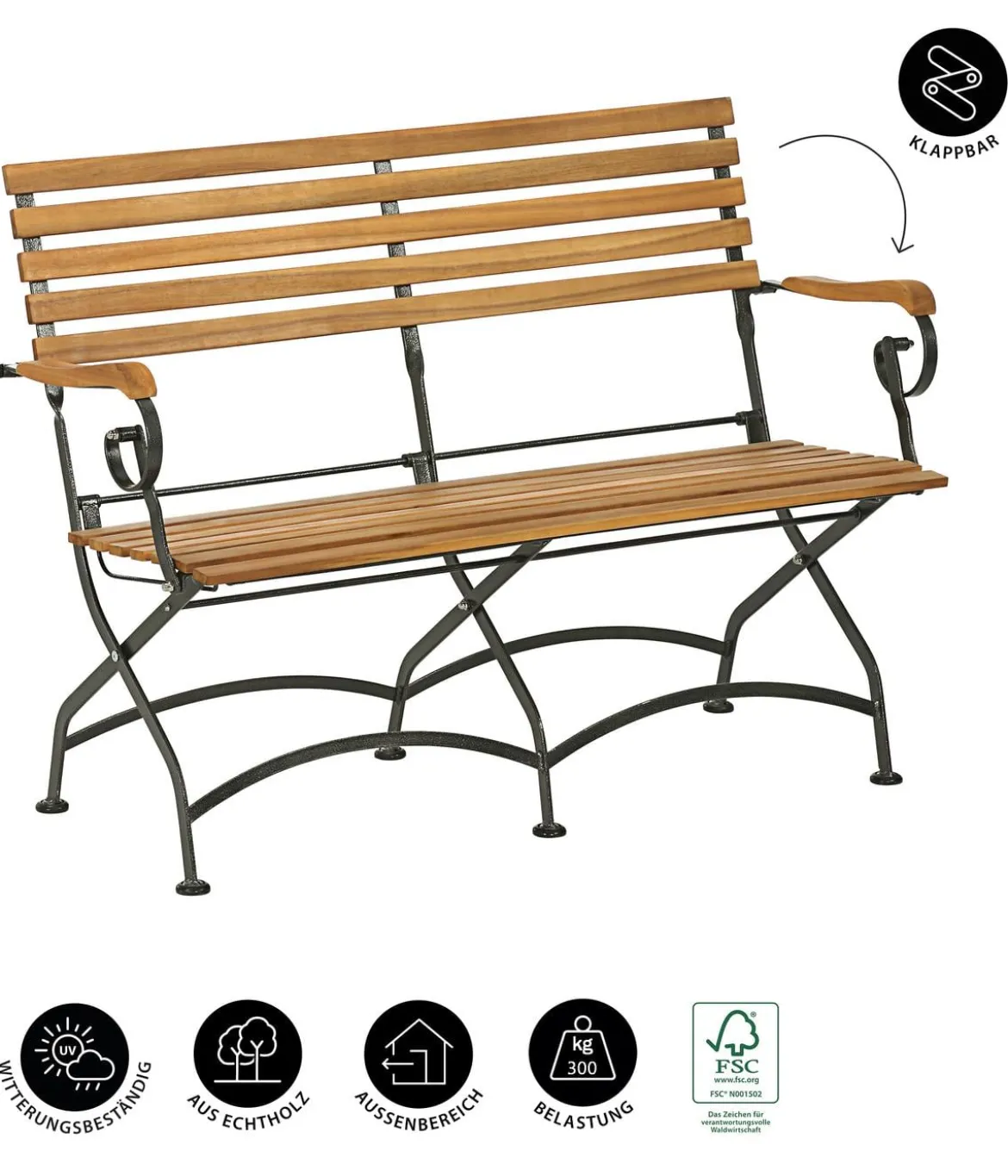 Dehner Klappbank Tegernsee, 2-Sitzer