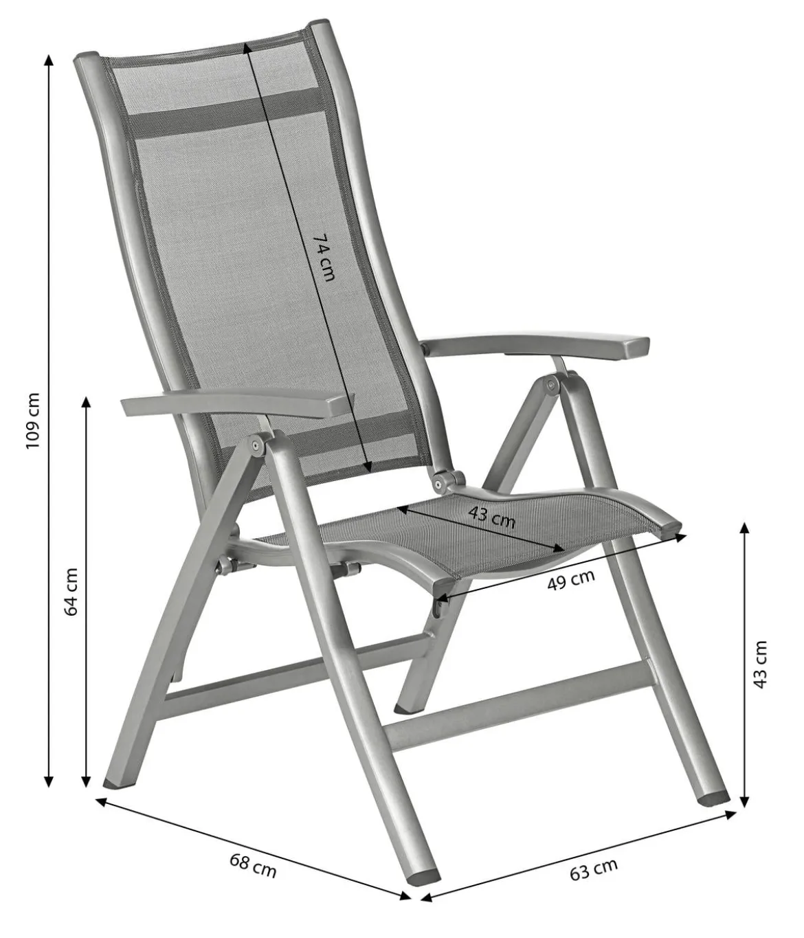 Dehner Klappsessel Hochlehner Chicago, ca. B63/H109/T68 cm