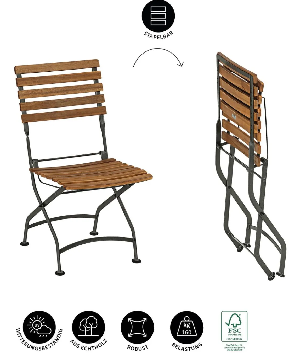 Dehner Klappstuhl Tegernsee, ca. B45/H88/T57 cm