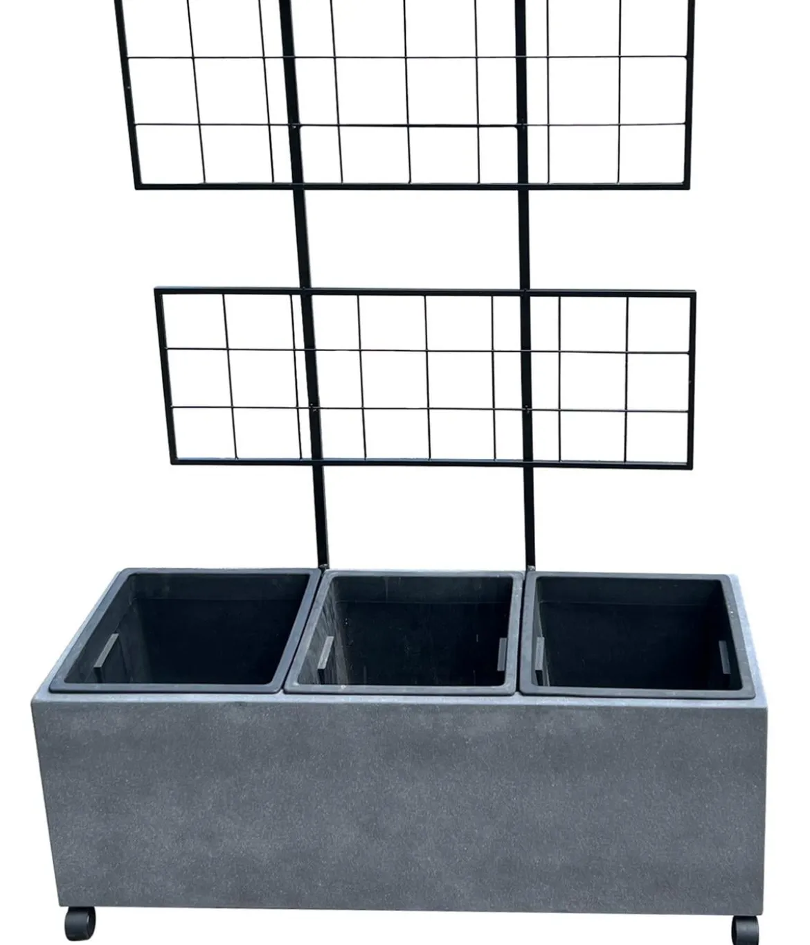 Dehner Kunststein-Spalierkasten Milano mit Rollen + 3 Pflanzeinsätzen, grau, ca. B100/H130/T35 cm