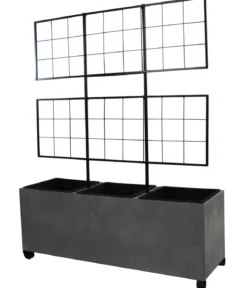 Dehner Kunststein-Spalierkasten Milano mit Rollen + 3 Pflanzeinsätzen, grau, ca. B100/H130/T35 cm