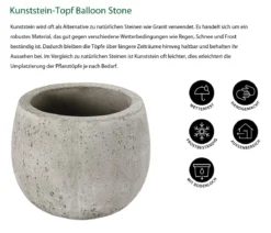 Dehner Kunststein-Topf Balloon Stone niedrig, bauchig, grau