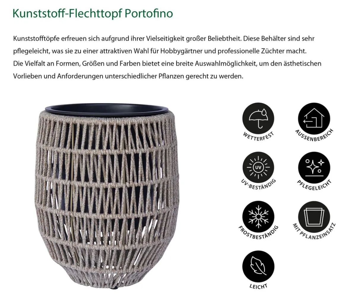 Dehner Kunststoff-Flechttopf Portofino, rund, braun