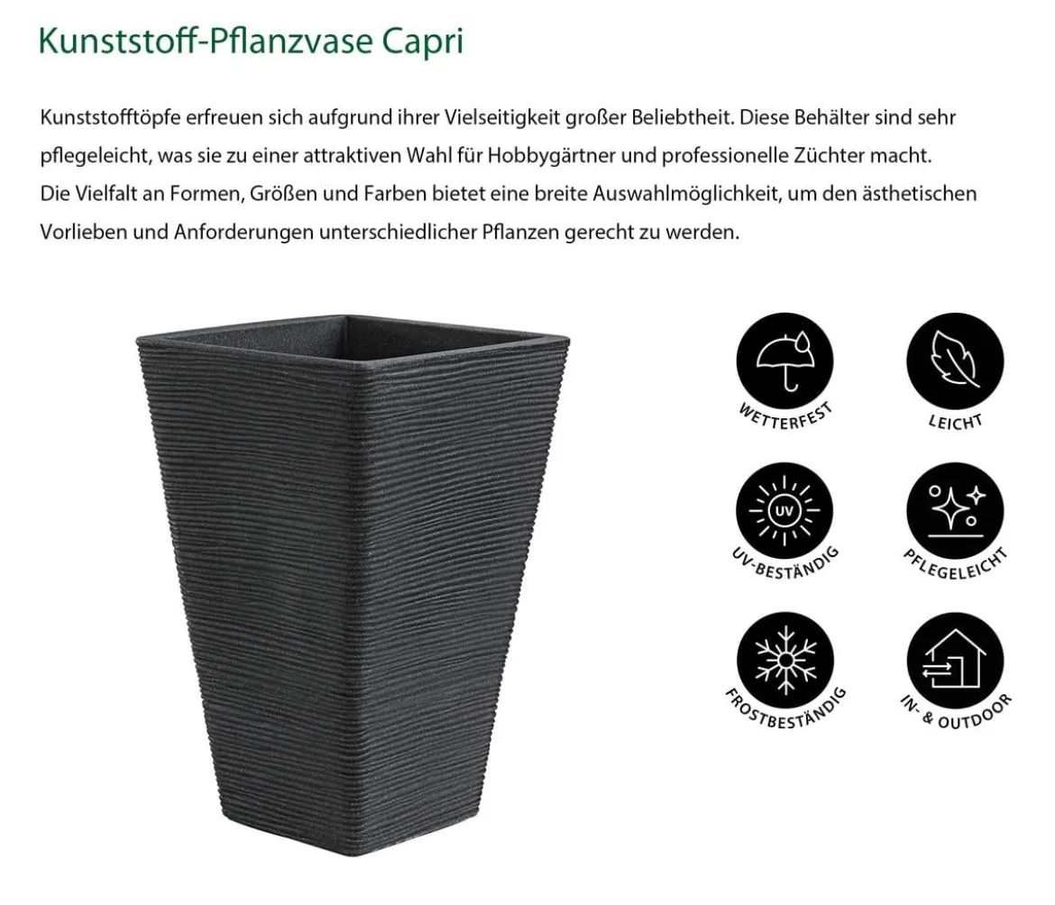 Dehner Kunststoff-Pflanzvase Capri, konisch, anthrazit, ca. B35/H55/T35 cm