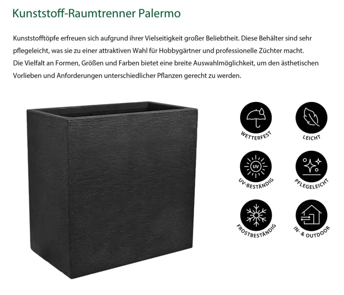 Dehner Kunststoff-Raumtrenner Palermo, rechteckig, anthrazit, ca. B60/H60/T26 cm