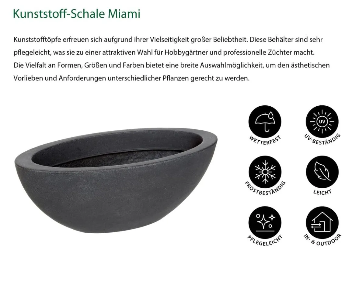 Dehner Kunststoff-Schale Miami, oval, anthrazit, ca. B52/H20/T23 cm