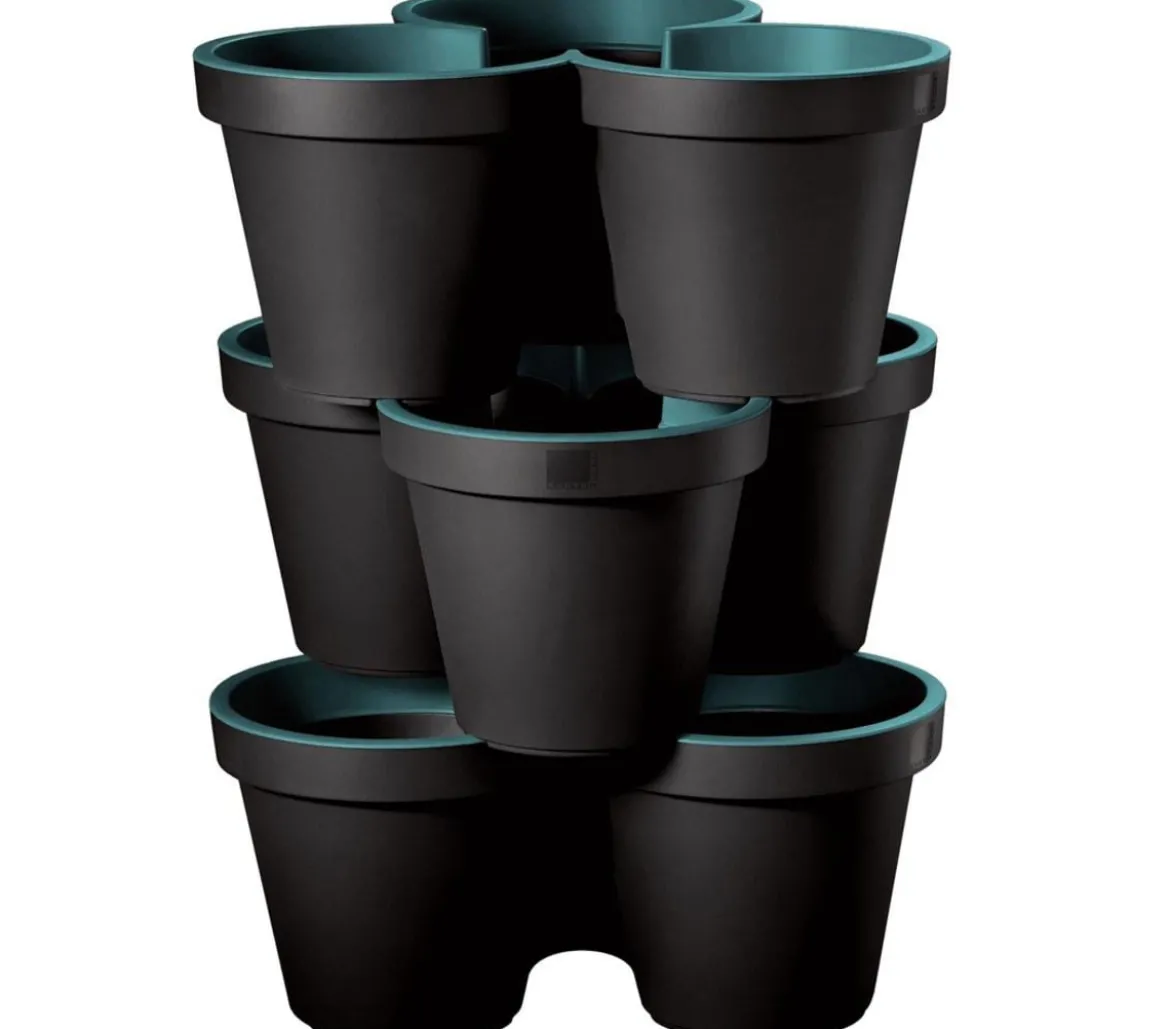 Dehner Kunststoff-Säulentopf Portland, rund, türkis, ca. Ø43/H58 cm, 3er-Set