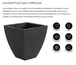 Dehner Kunststoff-Topf Capri in Riffeloptik, konisch, anthrazit, ca. B40/H42/T40 cm