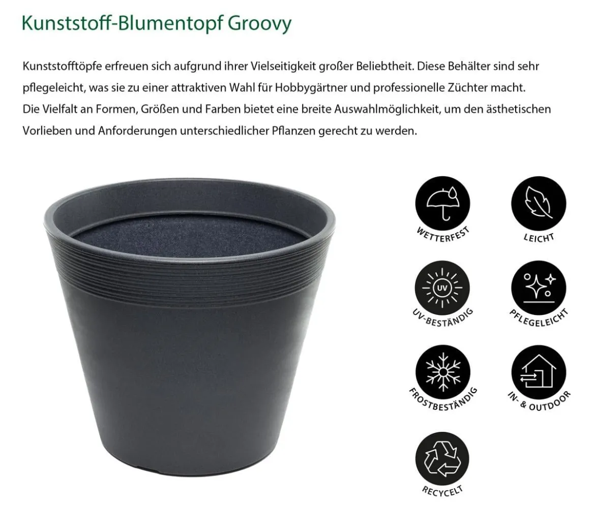 Dehner Kunststoff-Topf Groovy, konisch, anthrazit
