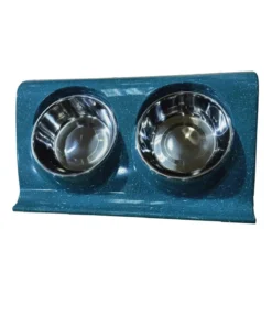 Dehner Lieblinge Doppel-Melaminnapf, silber/blau