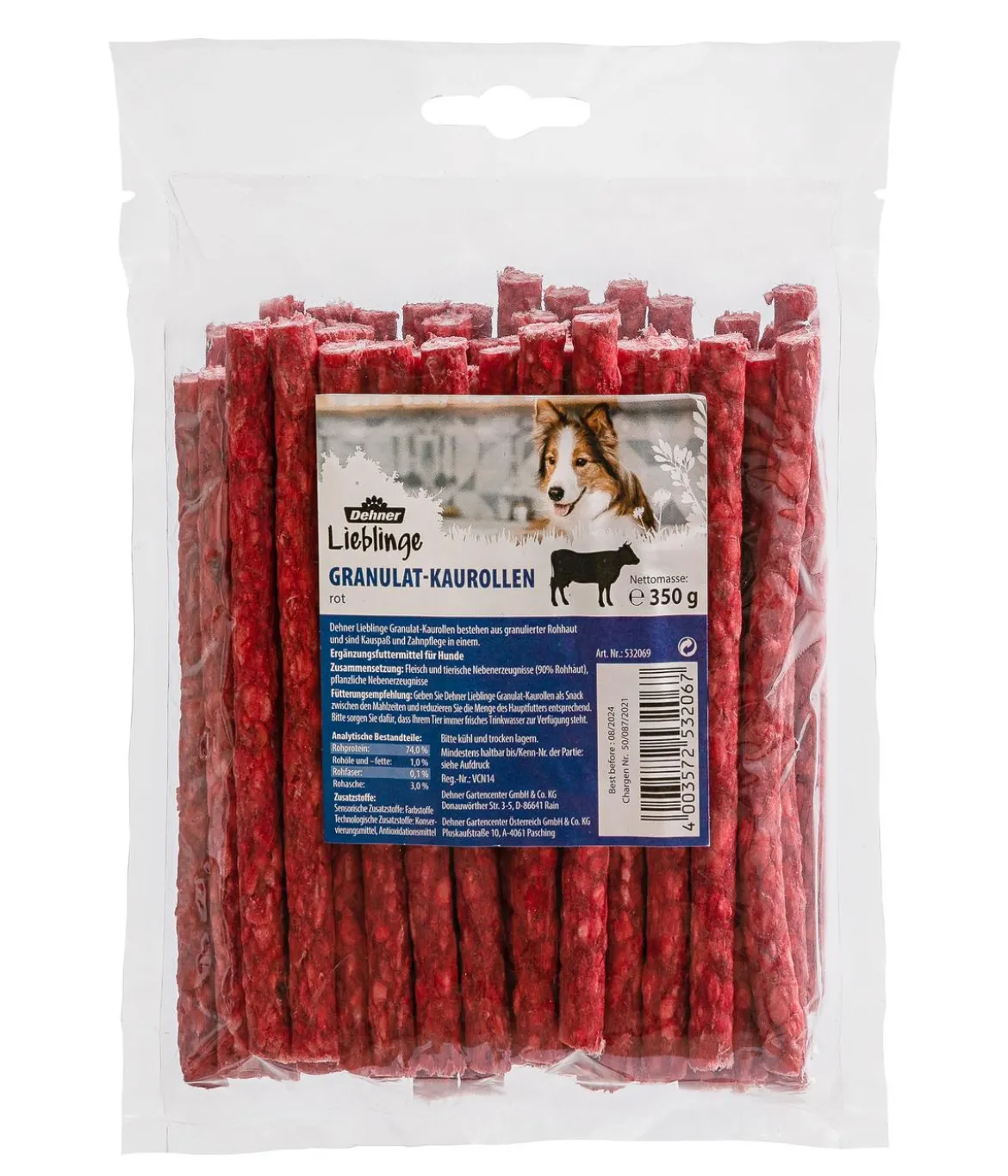 Dehner Lieblinge Hundesnack Granulat-Kaurollen, rot, 50 Stk.