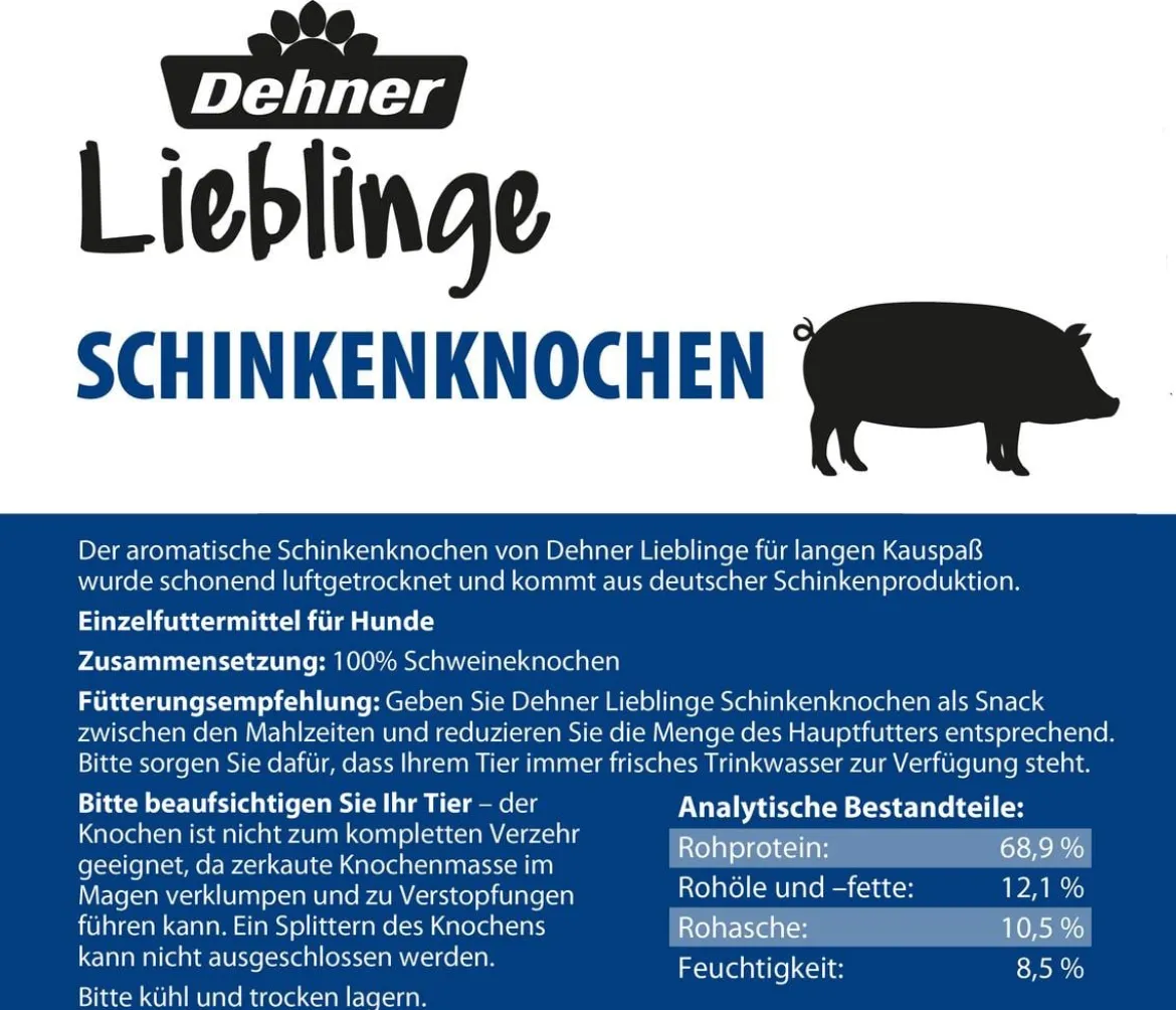Dehner Lieblinge Hundesnack Schinkenknochen, mittel, ca. 300 g