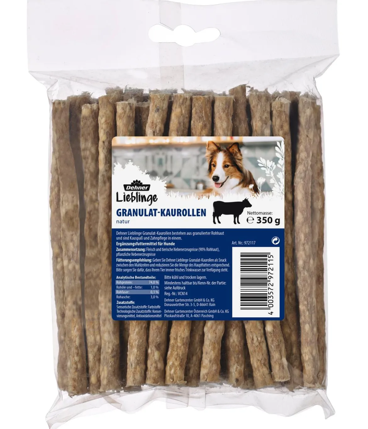 Dehner Lieblinge Hundesnack Granulat-Kaurollen, natur, 50 Stk., 350 g