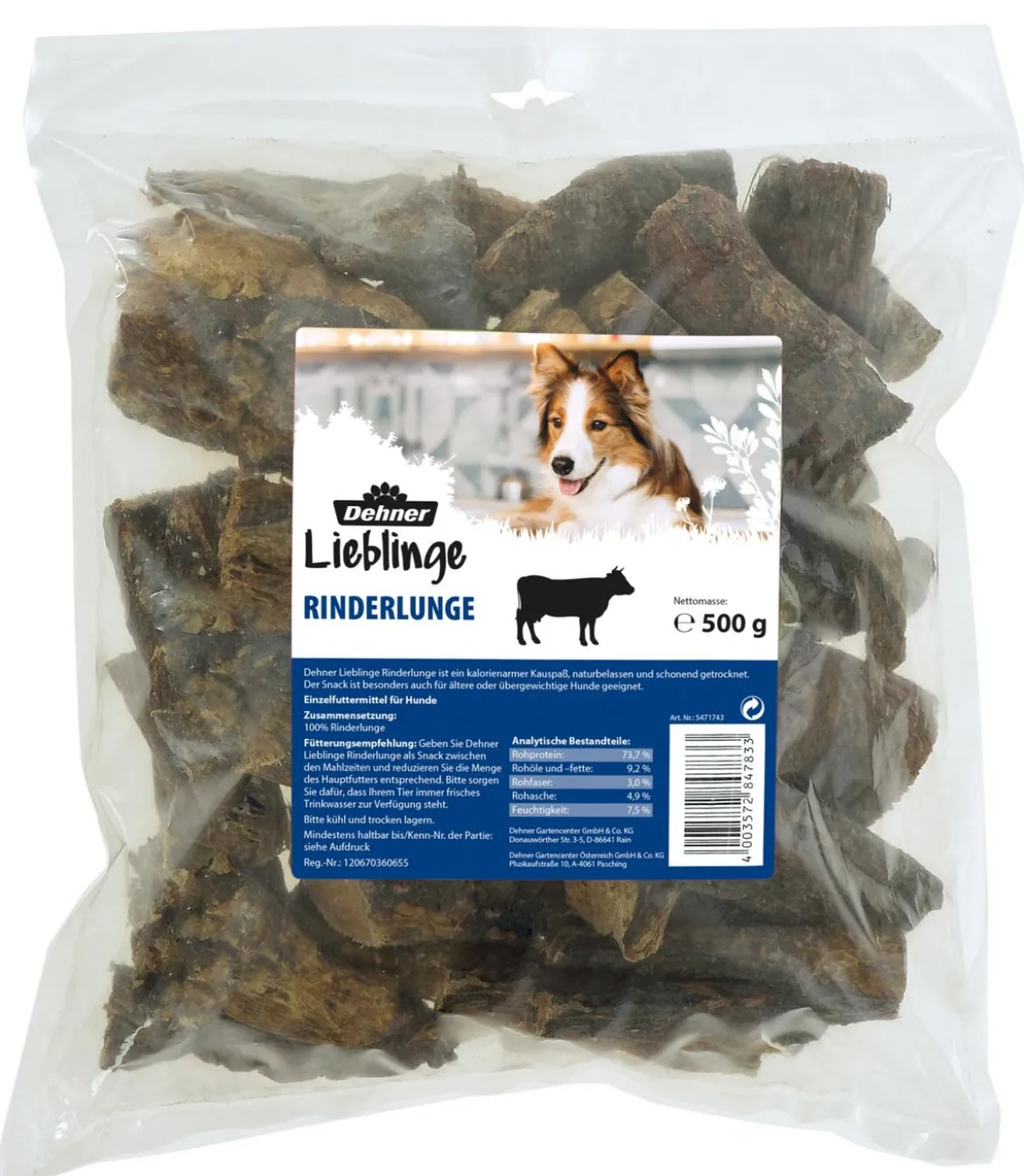 Dehner Lieblinge Hundesnack Rinderlunge, 500 g