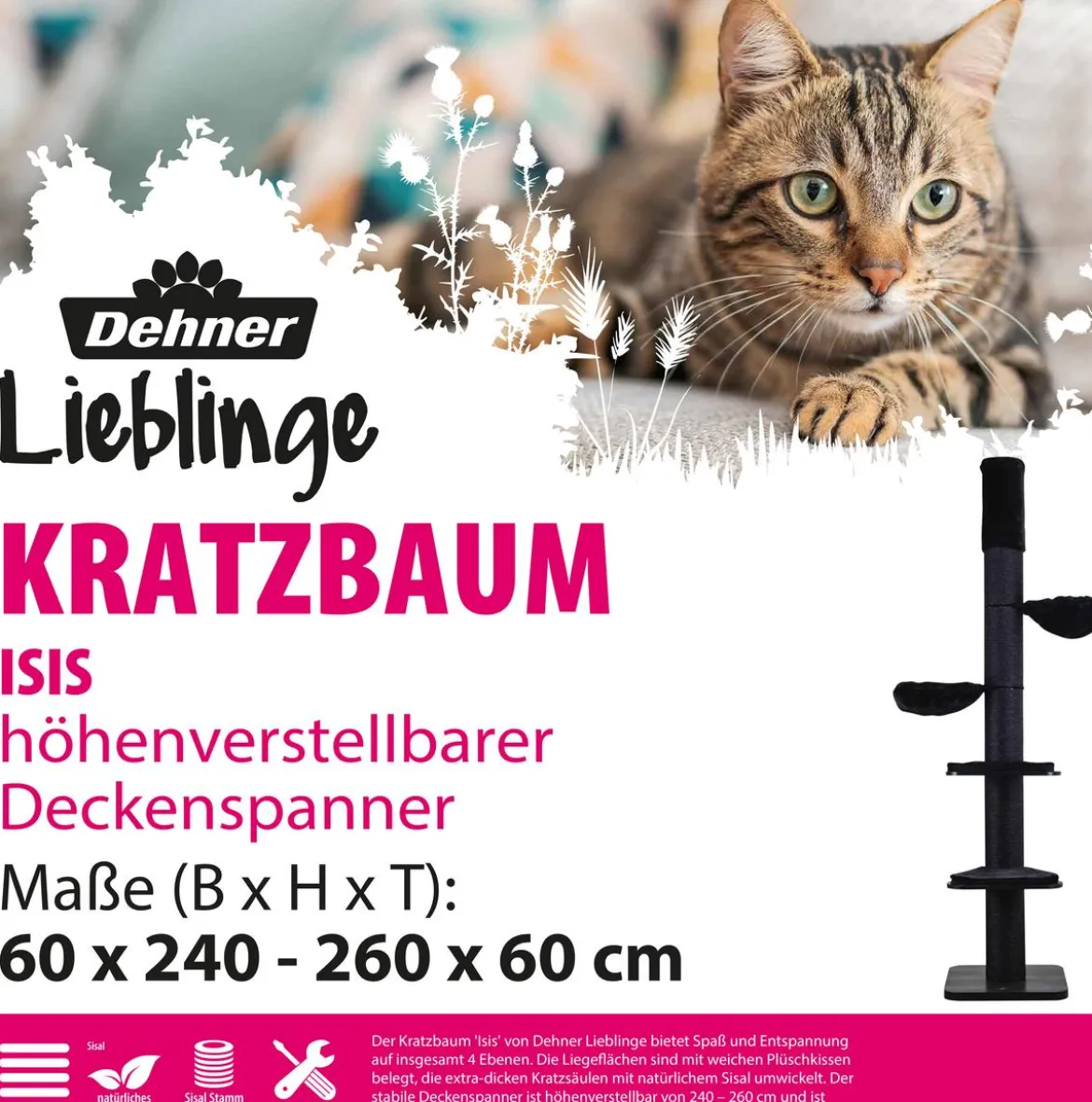 Dehner Lieblinge Kratzbaum Isis, schwarz, ca. B60/H240-260/T60 cm