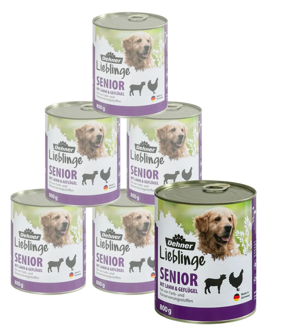 Dehner Lieblinge Nassfutter für Hunde Senior, Lamm & Geflügel, 6 x 400 g/800 g