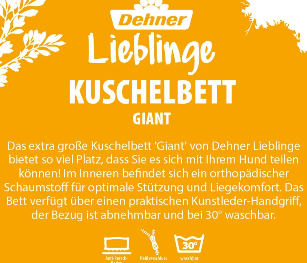 Dehner Lieblinge Orthopädisches Kuschelbett Giant, oval, grau, ca. B175/H35/T100 cm