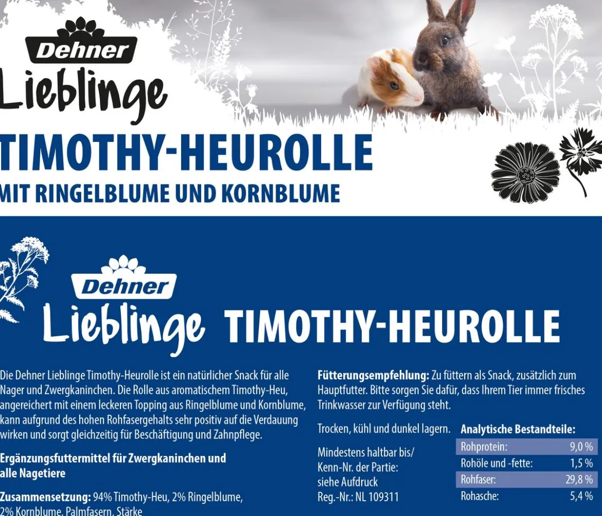 Dehner Lieblinge Timothy-Heurolle mit Ringelblume & Kornblume, 200 g