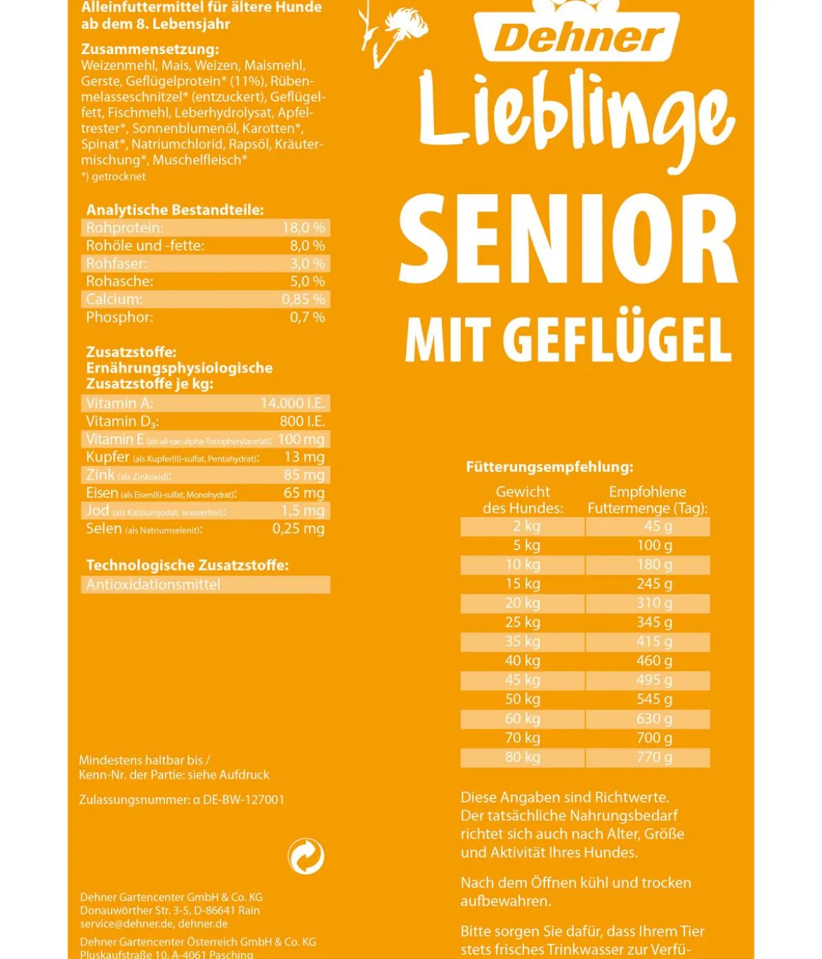 Dehner Lieblinge Trockenfutter für Hunde Senior, Geflügel