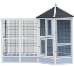 Dehner Lieblinge Vogelvolieren-Set Santorini, mit Freigehege, weiß/blau, ca. B236,4/H180/T132 cm