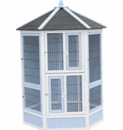 Dehner Lieblinge Vogelvolieren-Set Santorini, mit Freigehege, weiß/blau, ca. B236,4/H180/T132 cm