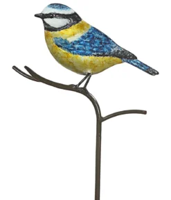 Dehner Metall-Dekostab Blaumeise, ca. H120 cm, blau-gelb