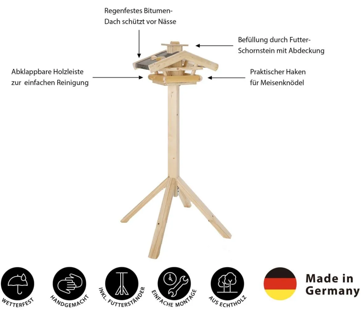 Dehner Natura Premium Futterhaus Wendelstein, natur, inkl. Ständer Alpstein, ca. B76/H142/T55 cm