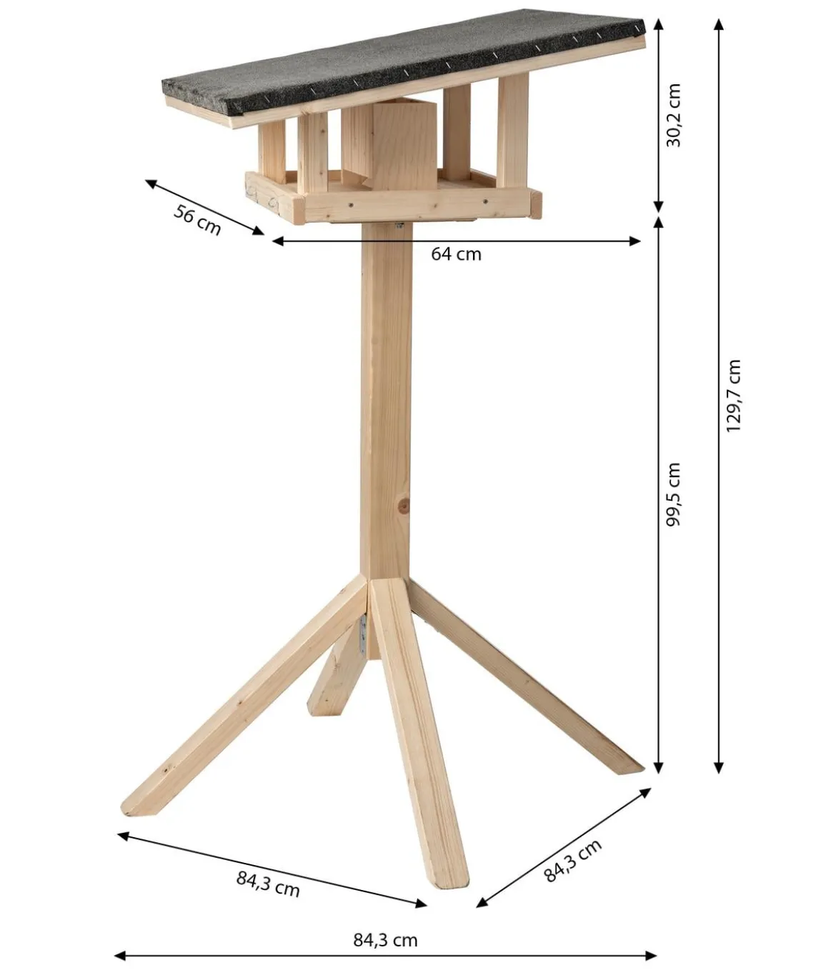 Dehner Natura Premium Futterhaus Rofan, natur, inkl. Ständer Alpstein, ca. B84,3/H129,7/T84,3 cm