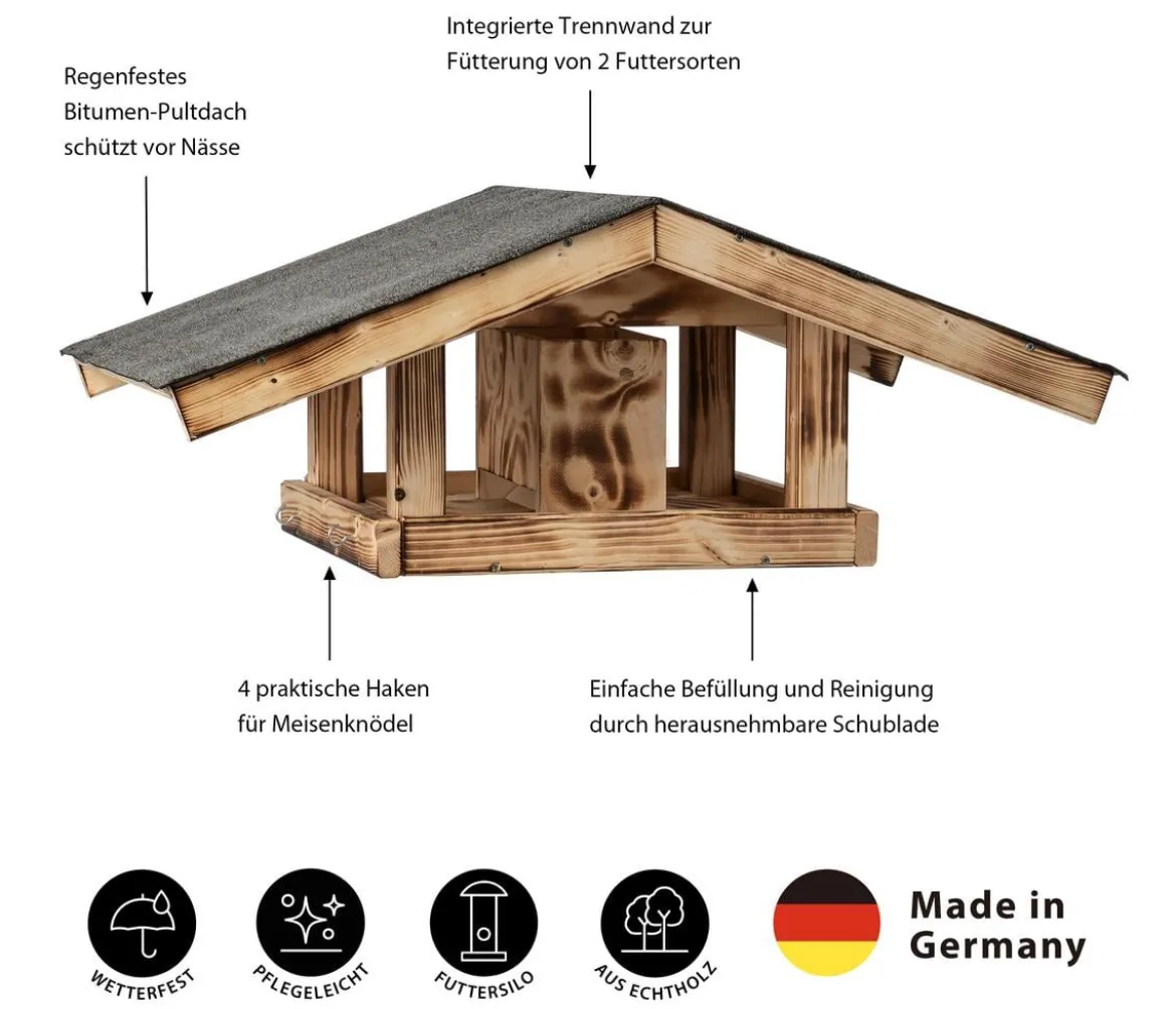 Dehner Natura Premium Futterhaus Karwendel, geflammt, braun, ca. B71,4/H27,7/T52 cm