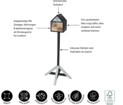 Dehner Natura Premium Insektenhotel Aliena, inkl. Ständer, ca. B23/H129/T25 cm