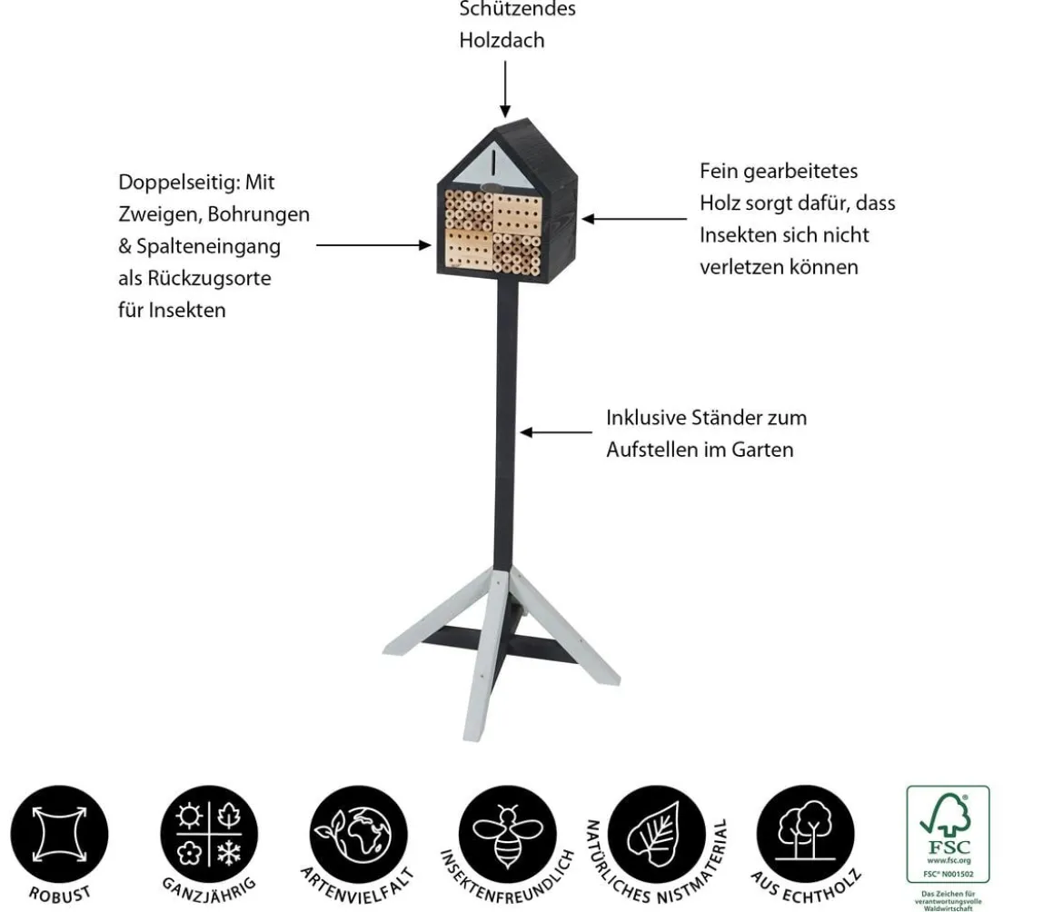 Dehner Natura Premium Insektenhotel Aliena, inkl. Ständer, ca. B23/H129/T25 cm
