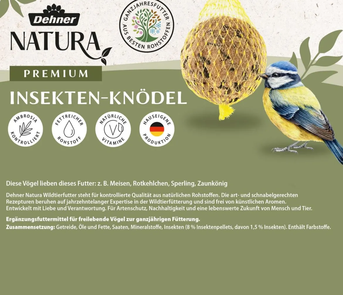 Dehner Natura Premium Wildvogelfutter Meisenknödel im Eimer, mit Netz, 100 Stk. + Gratis Insekten-Meisenknödel, mit Netz, 6 Stk.