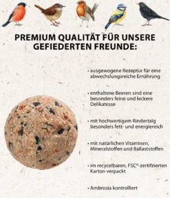 Dehner Natura Premium Wildvogelfutter Beeren-Meisenknödel im Karton, mit Netz, 30 Stk.