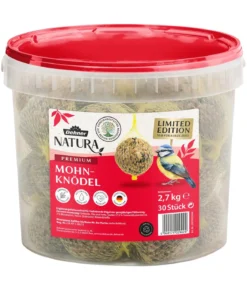 Dehner Natura Premium Wildvogelfutter Mohn-Meisenknödel im Eimer, mit Netz, 30 Stk.