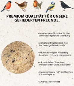 Dehner Natura Premium Wildvogelfutter Insekten-Meisenknödel im Karton, mit Netz, 30 Stk.