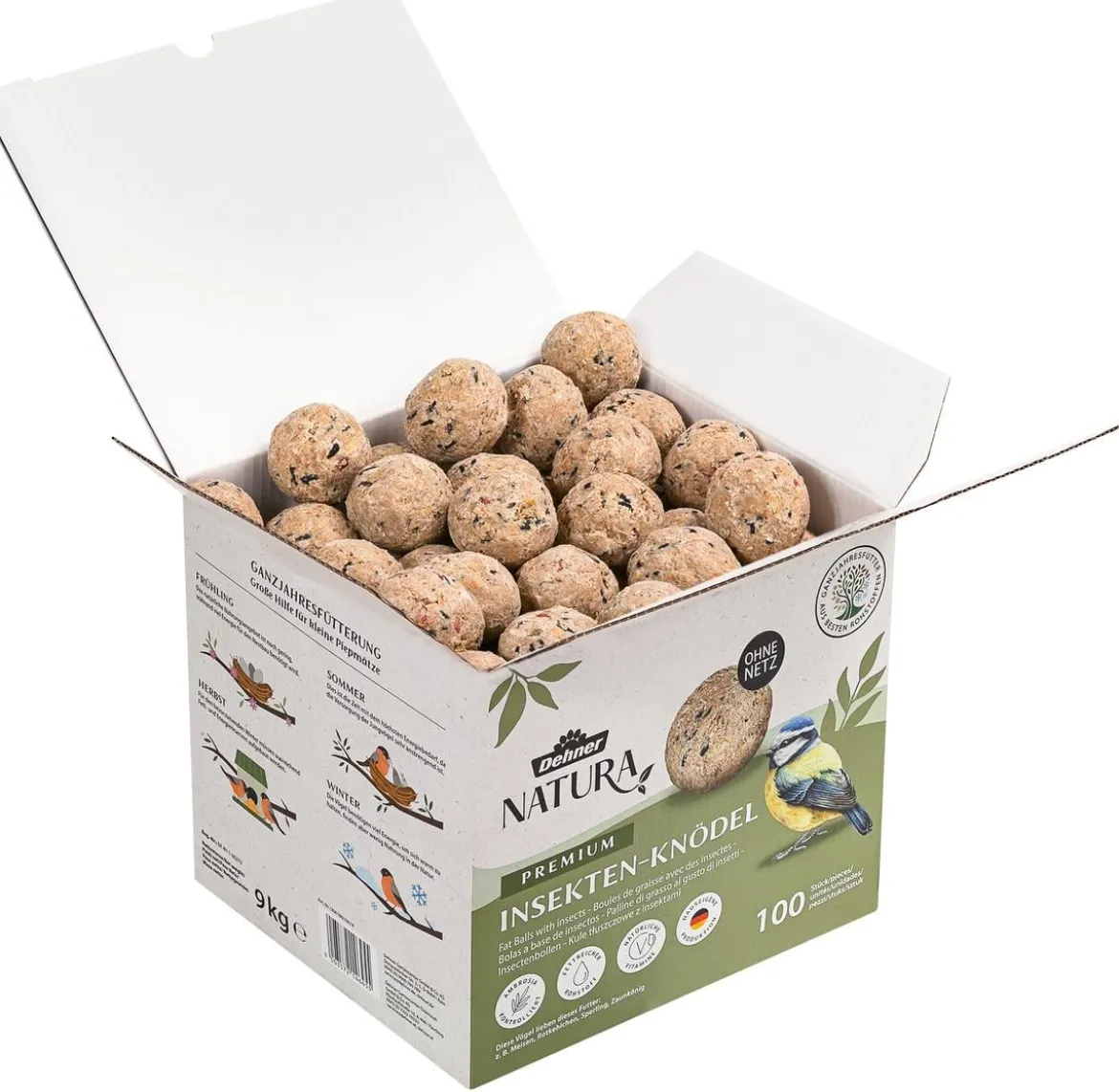 Dehner Natura Premium Wildvogelfutter Insekten-Meisenknödel im Karton, ohne Netz, 100 Stk.