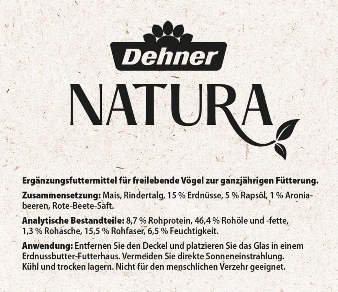 Dehner Natura Premium Wildvogelfutter Erdnussbutter im Glas, Beeren, 8 x 340 g