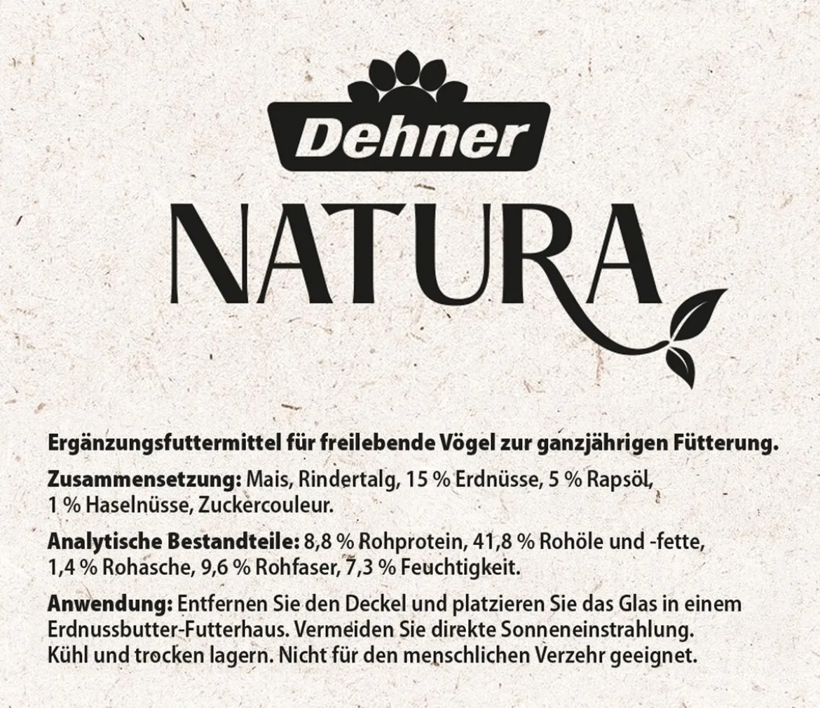 Dehner Natura Premium Wildvogelfutter Erdnussbutter im Glas, Haselnuss, 8 x 340 g