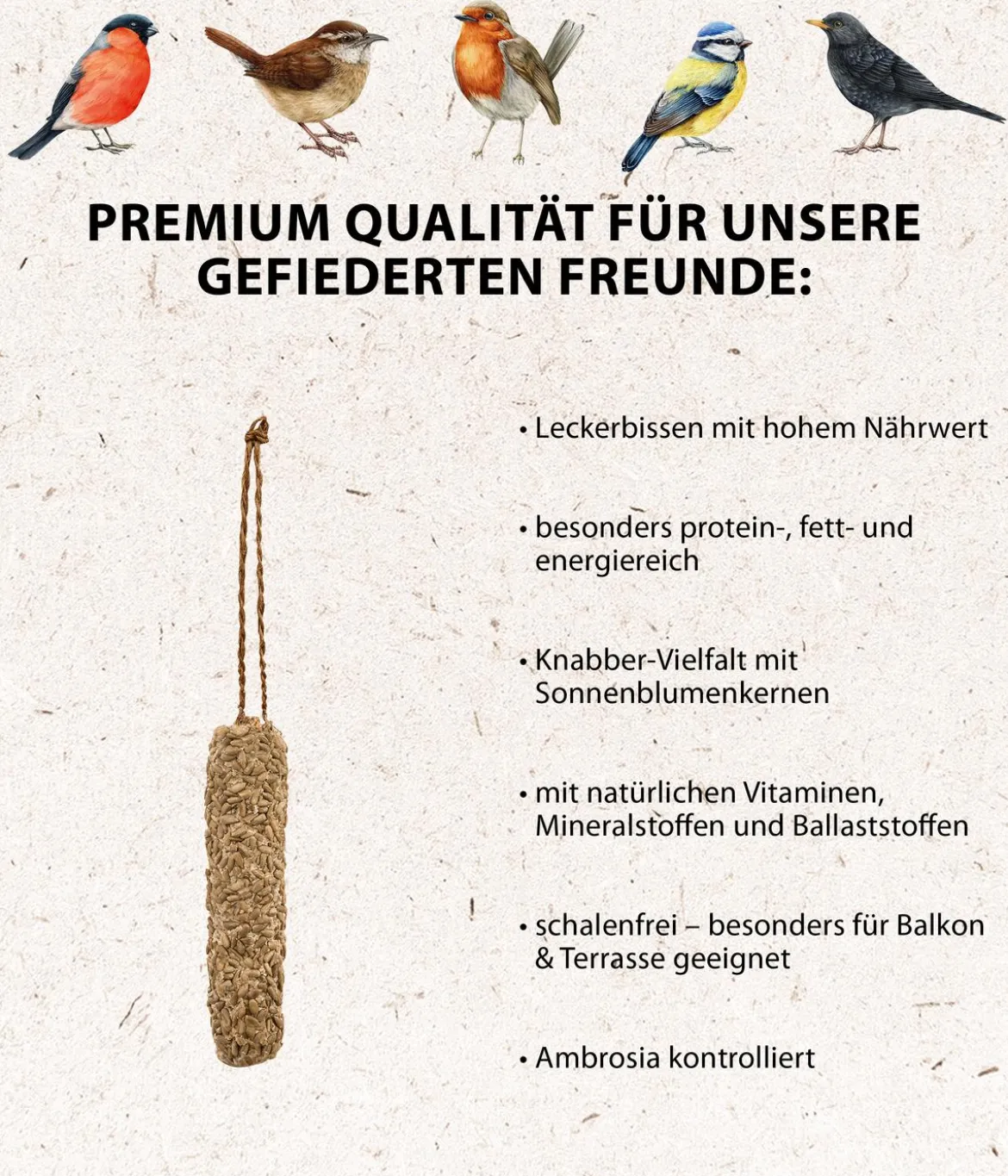 Dehner Natura Premium Wildvogelfutter Fettstange mit Sonnenblumenkernen
