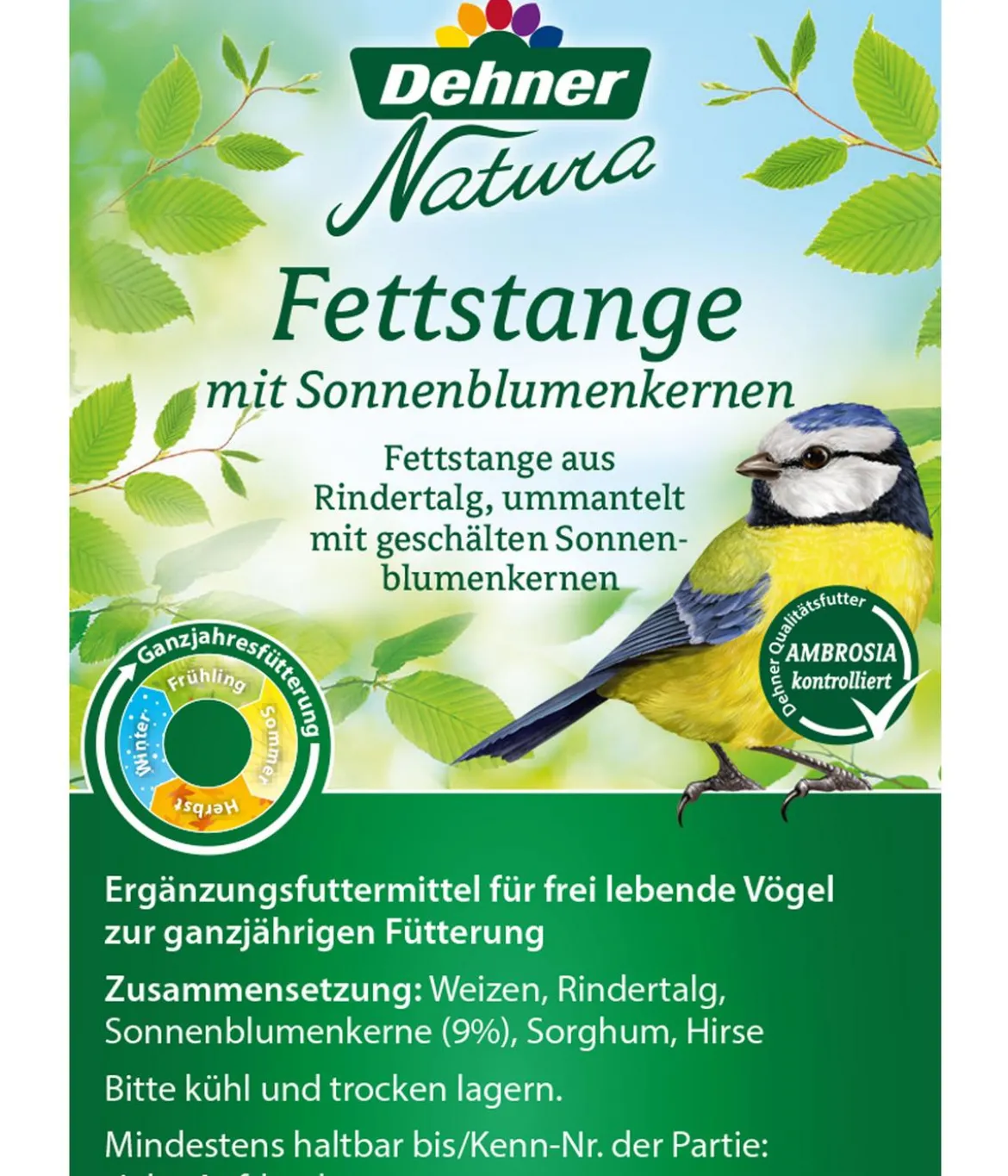 Dehner Natura Premium Wildvogelfutter Fettstange mit Sonnenblumenkernen